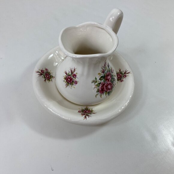 VB Athena Floral Ceramic Pitcher Basin Set Pink Rose Design Decor Vintage - Picture 2 of 11